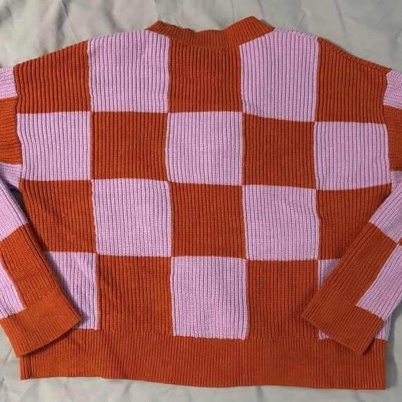 Vibrant Checkered Cardigan in Orange and Purple - Picture 6 of 7